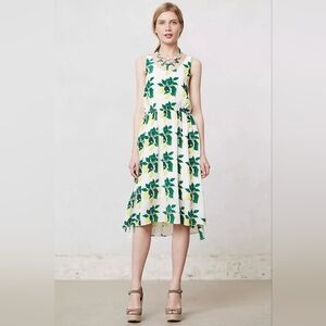 Anthropologie Rachel Rose 100% Silk, Lemon Tree Dress, Size S, NWOT